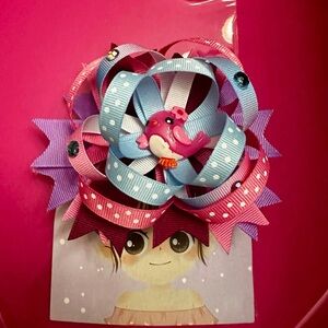 Hand Crafted Pink and Blue Bird Hair Bow